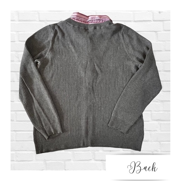 IZOD Cable Knit Faux Cardigan Front and Blouse Gray and Pink Women’s Size - Picture 3 of 8